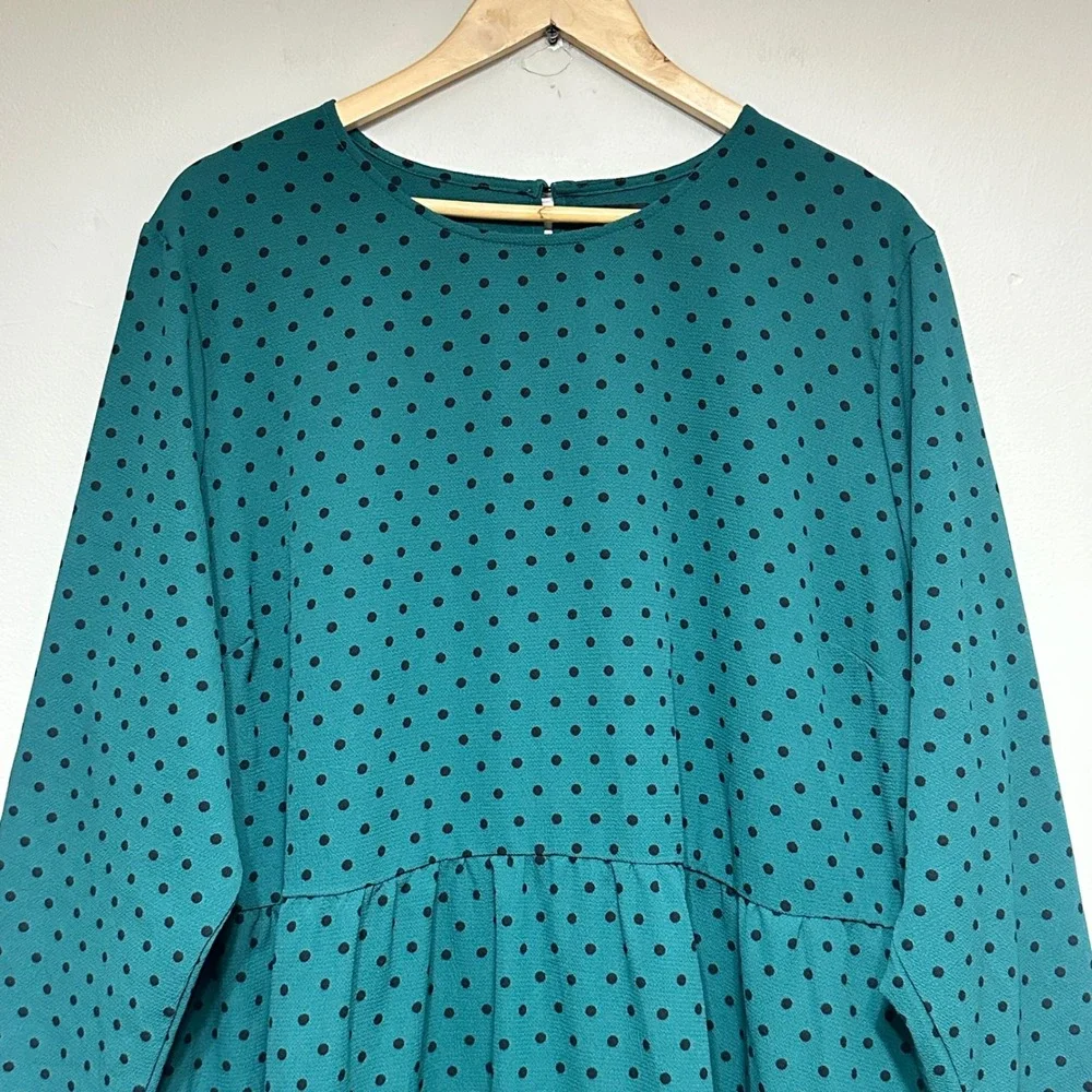 ASOS Design Curve Polka Dot Tiered Dress Women Plus 20 Green Relaxed Lightweight - Picture 2 of 8